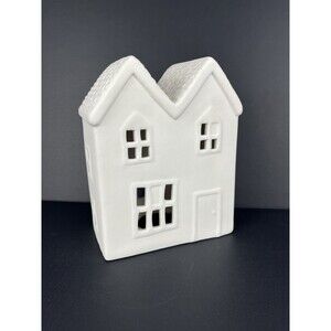 HTF Crate & Barrel White Ceramic Two Story Village House Luminary Candle Holder‎